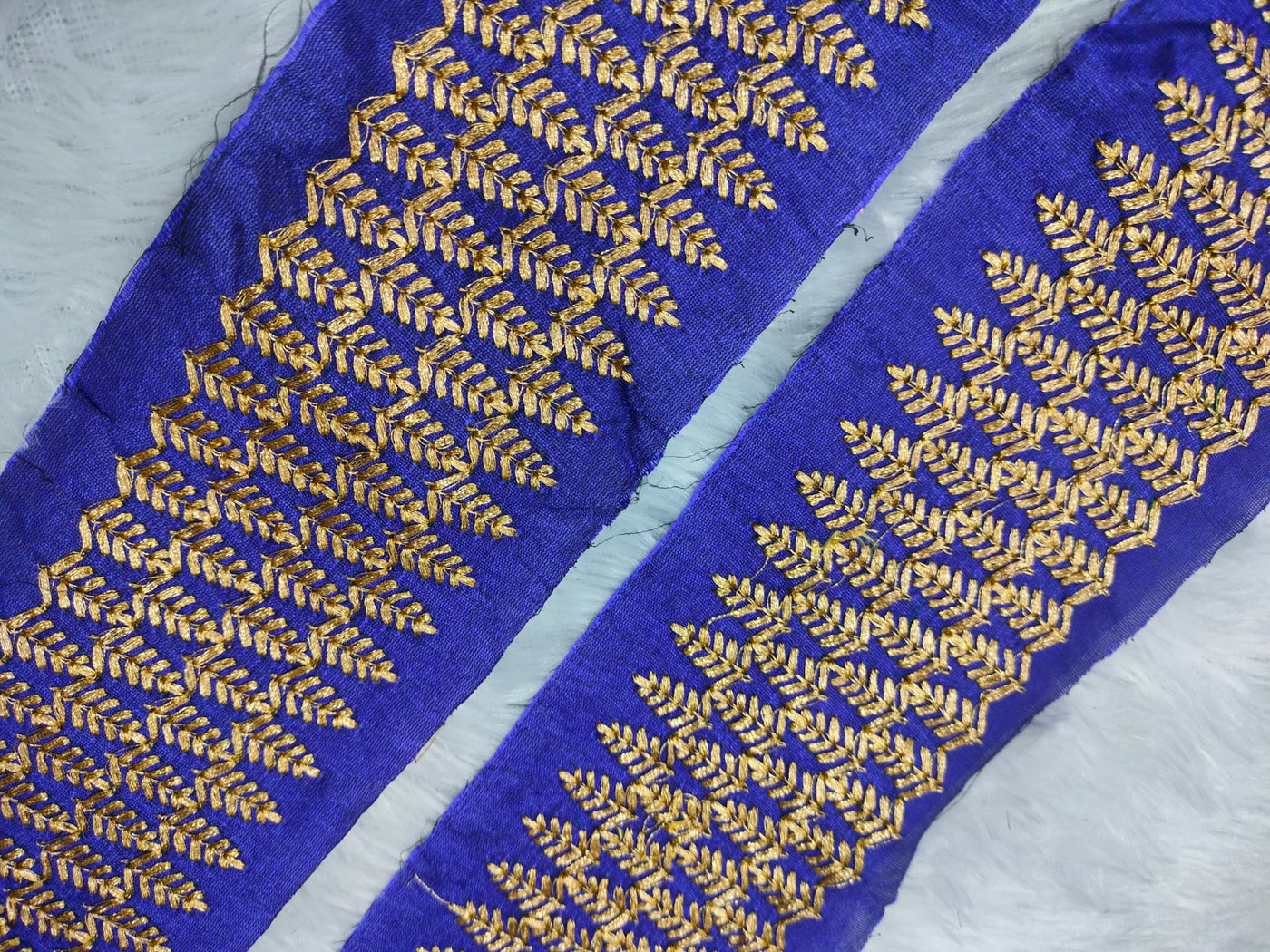 Blue & Golden Zari and Thread Work Embroidered Border