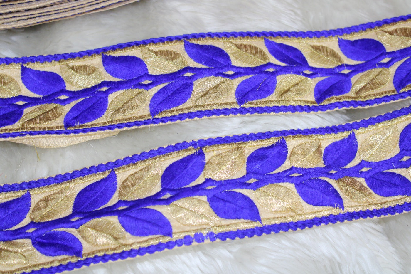 Blue & Golden Thread Embroidered Border