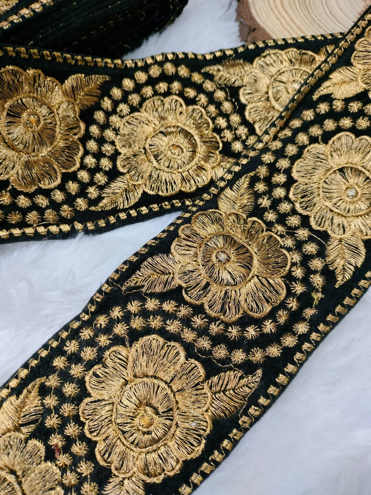 Black & Golden Floral Zari Thread Work Embroidered Border