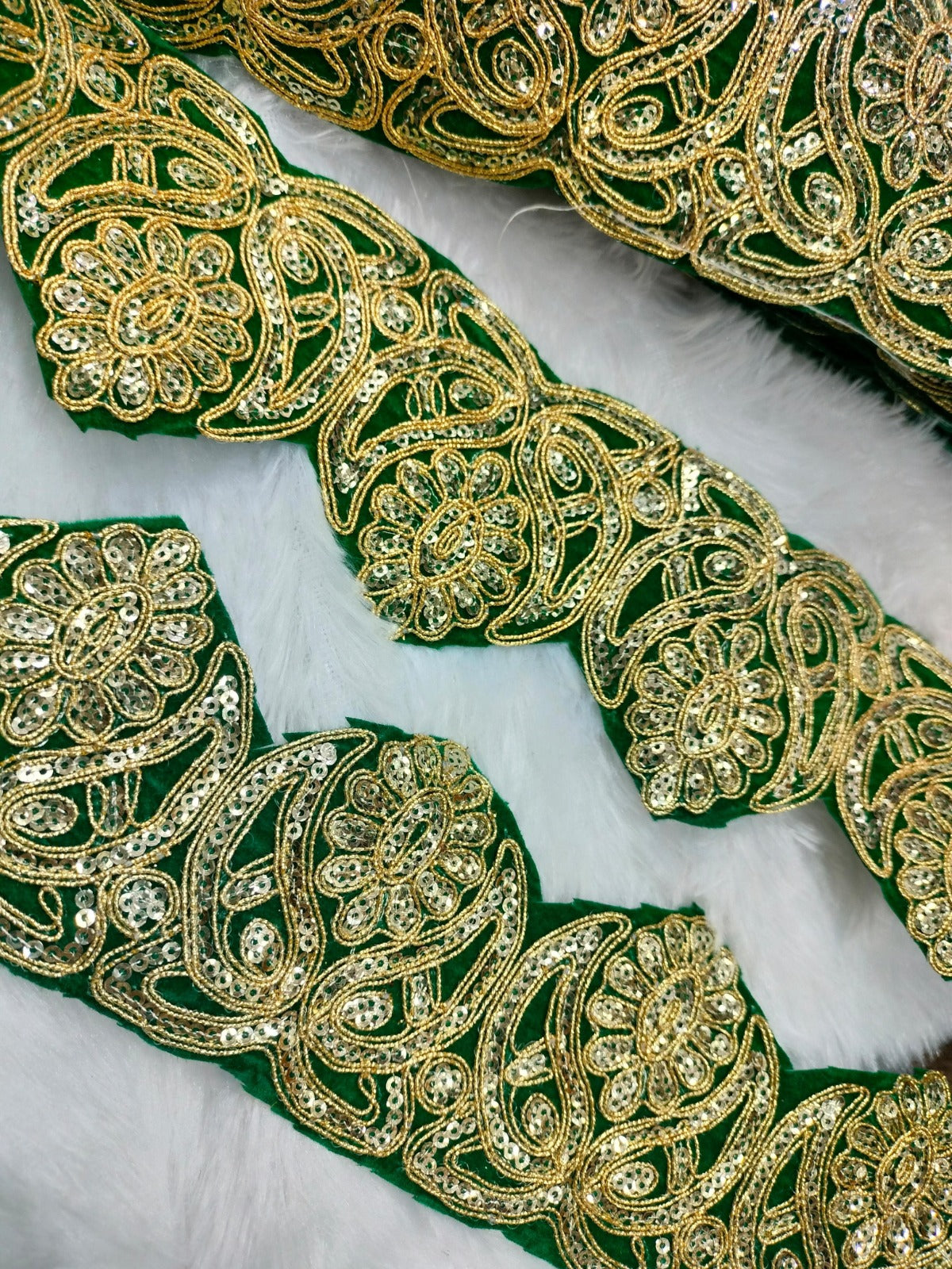 Green & Golden Zari Thread Work Embroidered Border