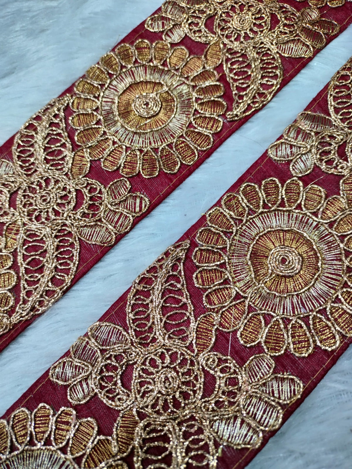 Maroon Zari and Thread Work Embroidered Border