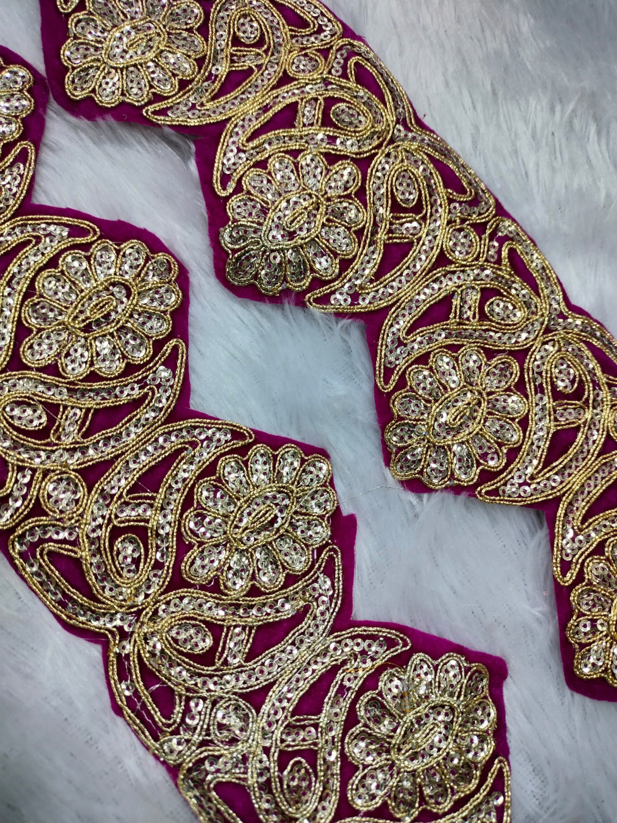 Pink & Silver Zari and Thread Work Embroidered Border