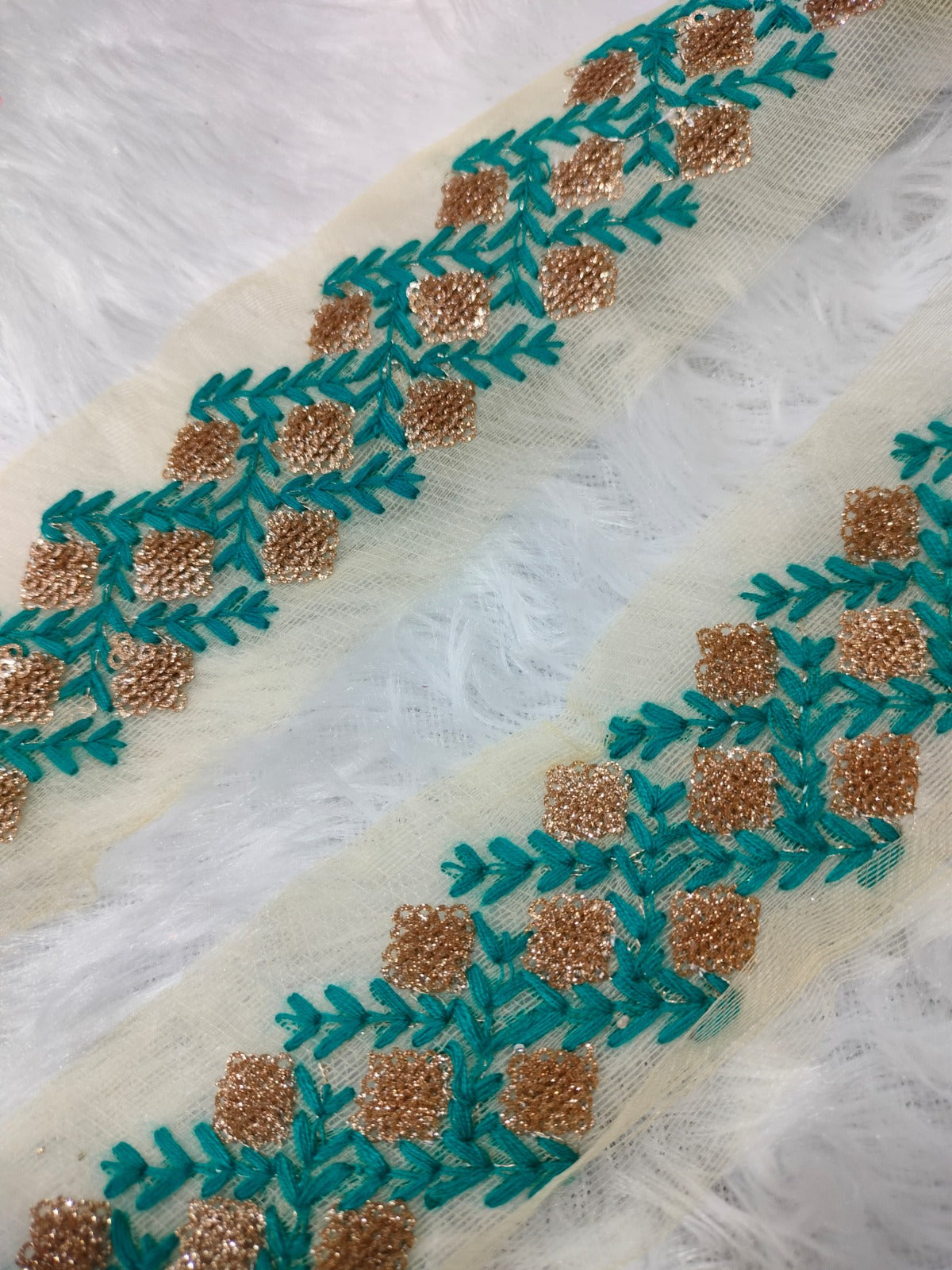 Sea Green Zari and Thread Work Embroidered Border