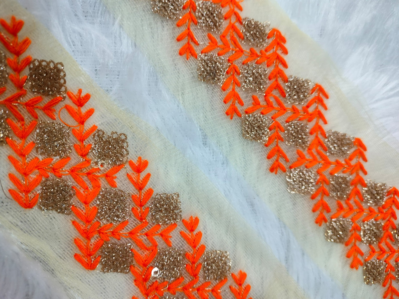 Oange & Golden Zari and Thread Work Embroidered Border