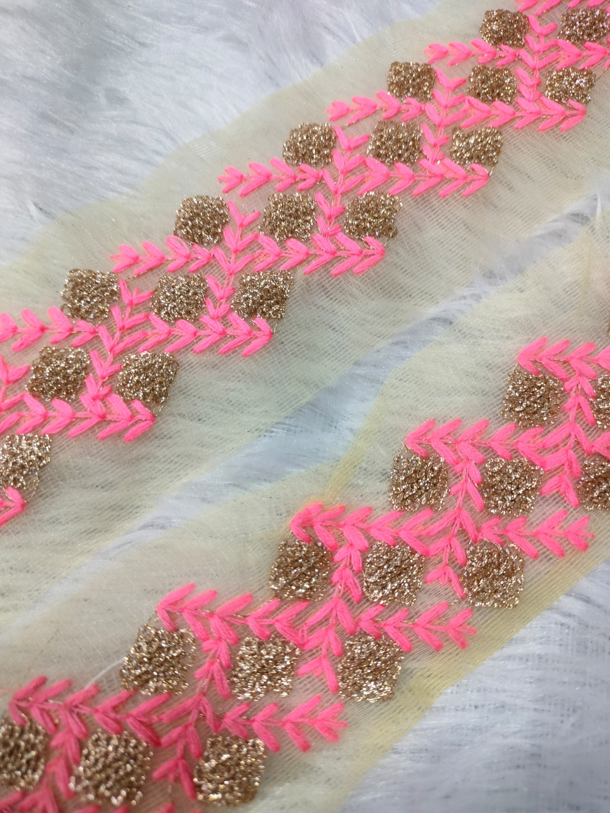 Light Pink & Golden Zari and Thread Work Embroidered Border