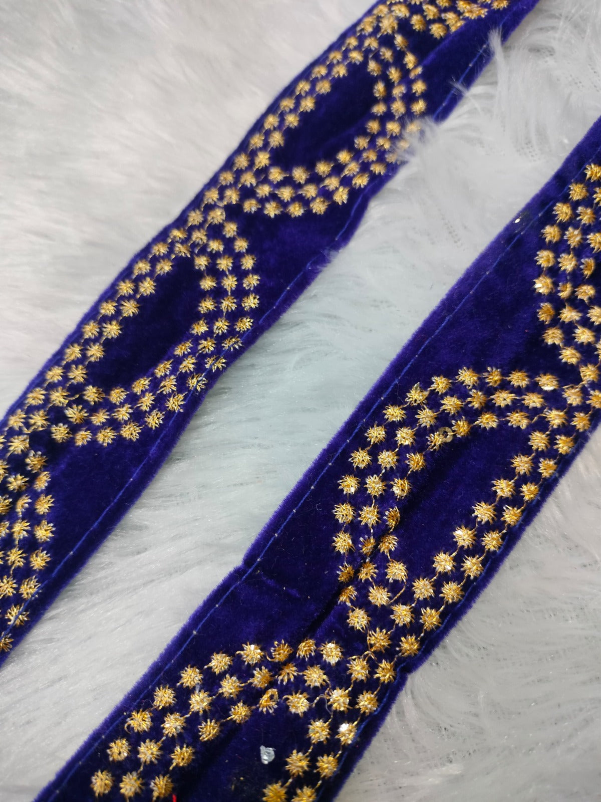 Purple & Golden Zari and Thread Work Embroidered Border