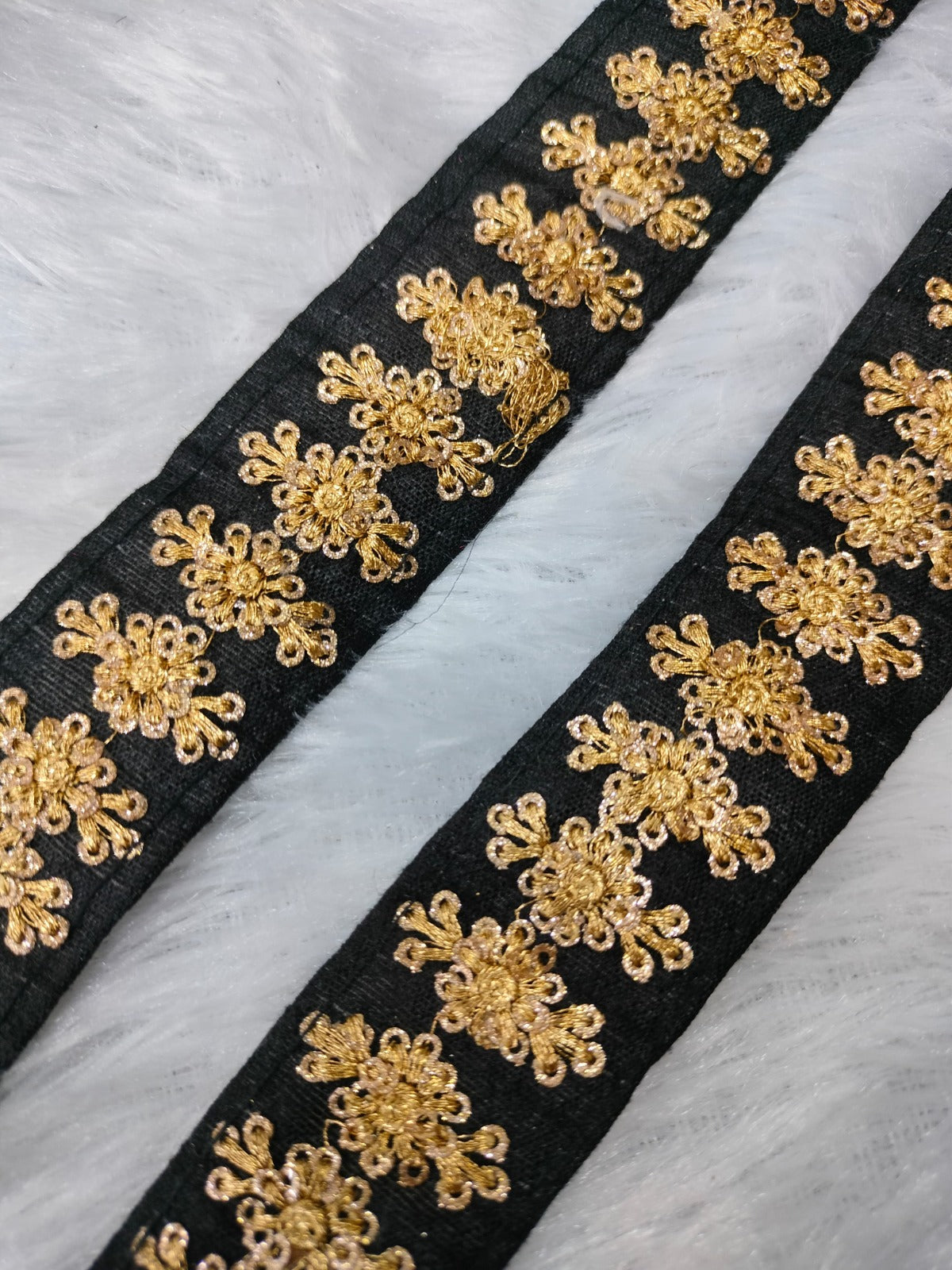 Black & Golden Zari and Thread Work Embroidered Border