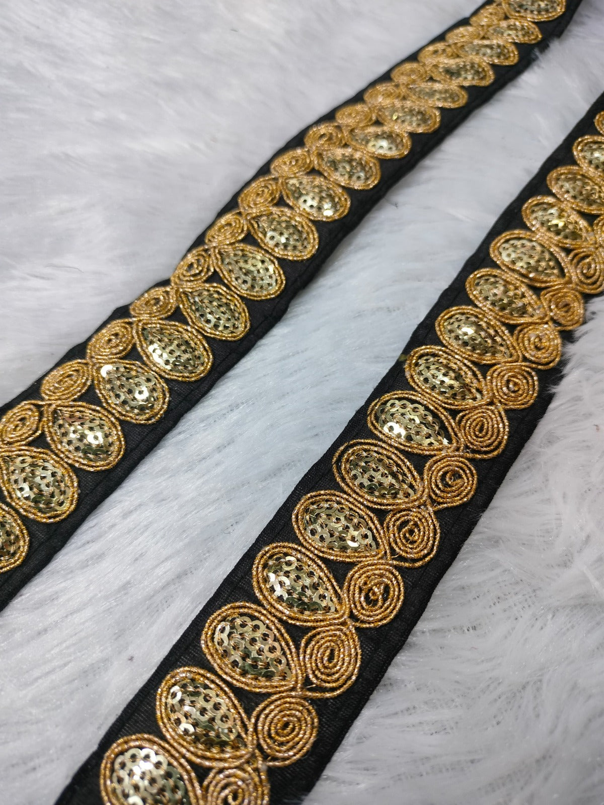 Black & Golden Zari and Thread Work Embroidered Border