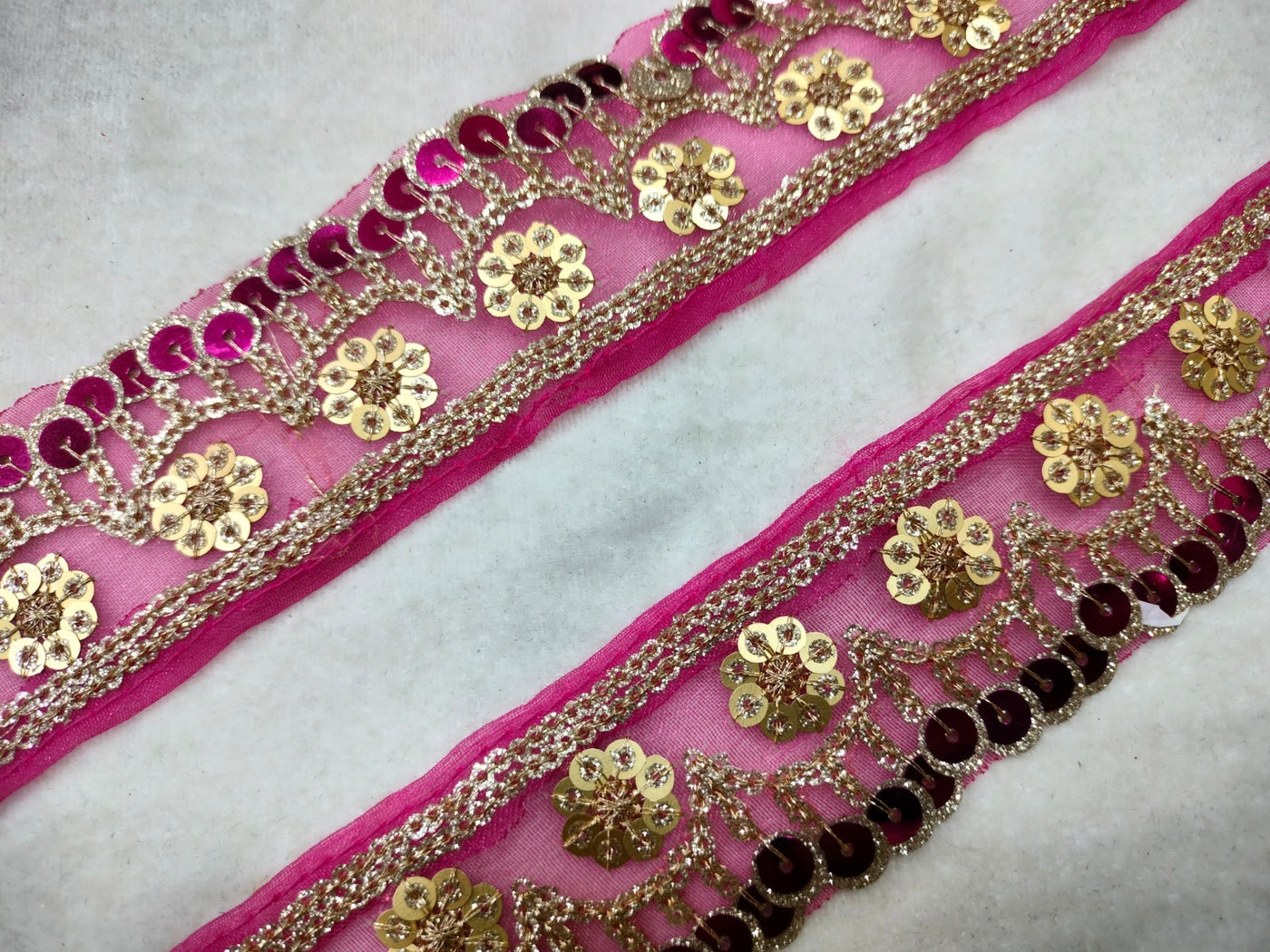Pink Zari & Thread Embroidered Border