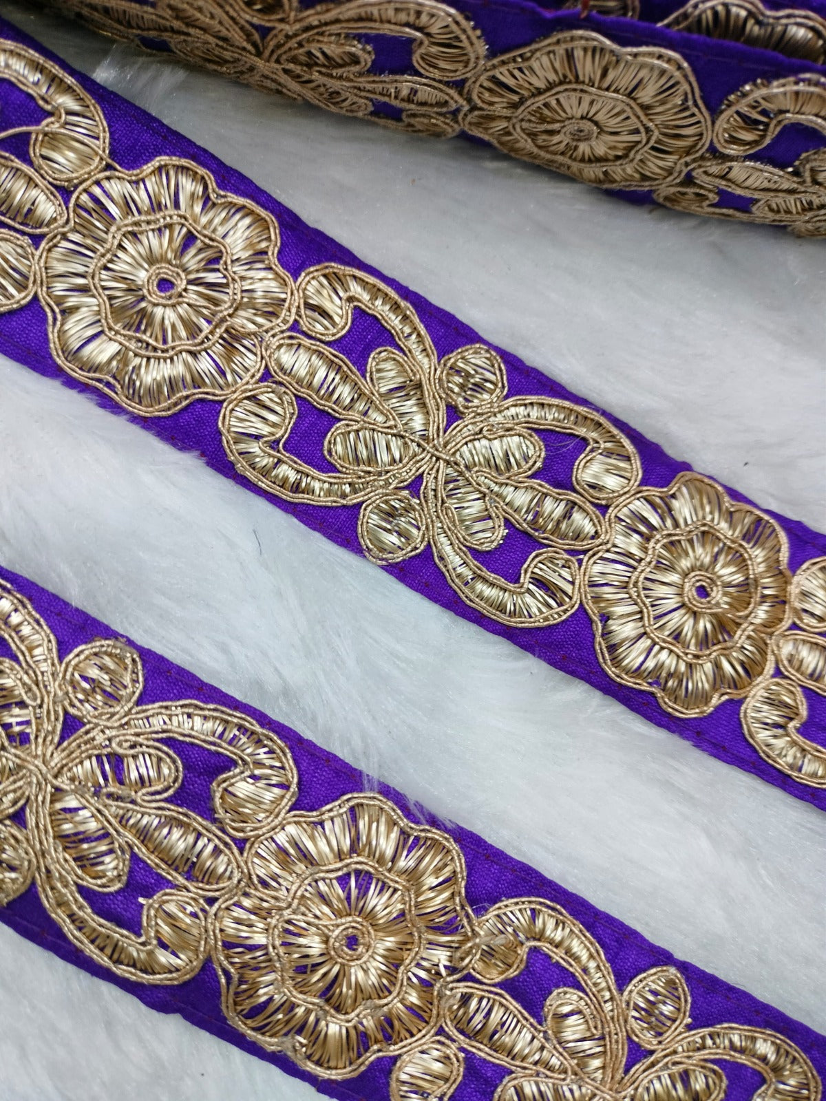 Purple & Golden Zari Thread Work Embroidered Border