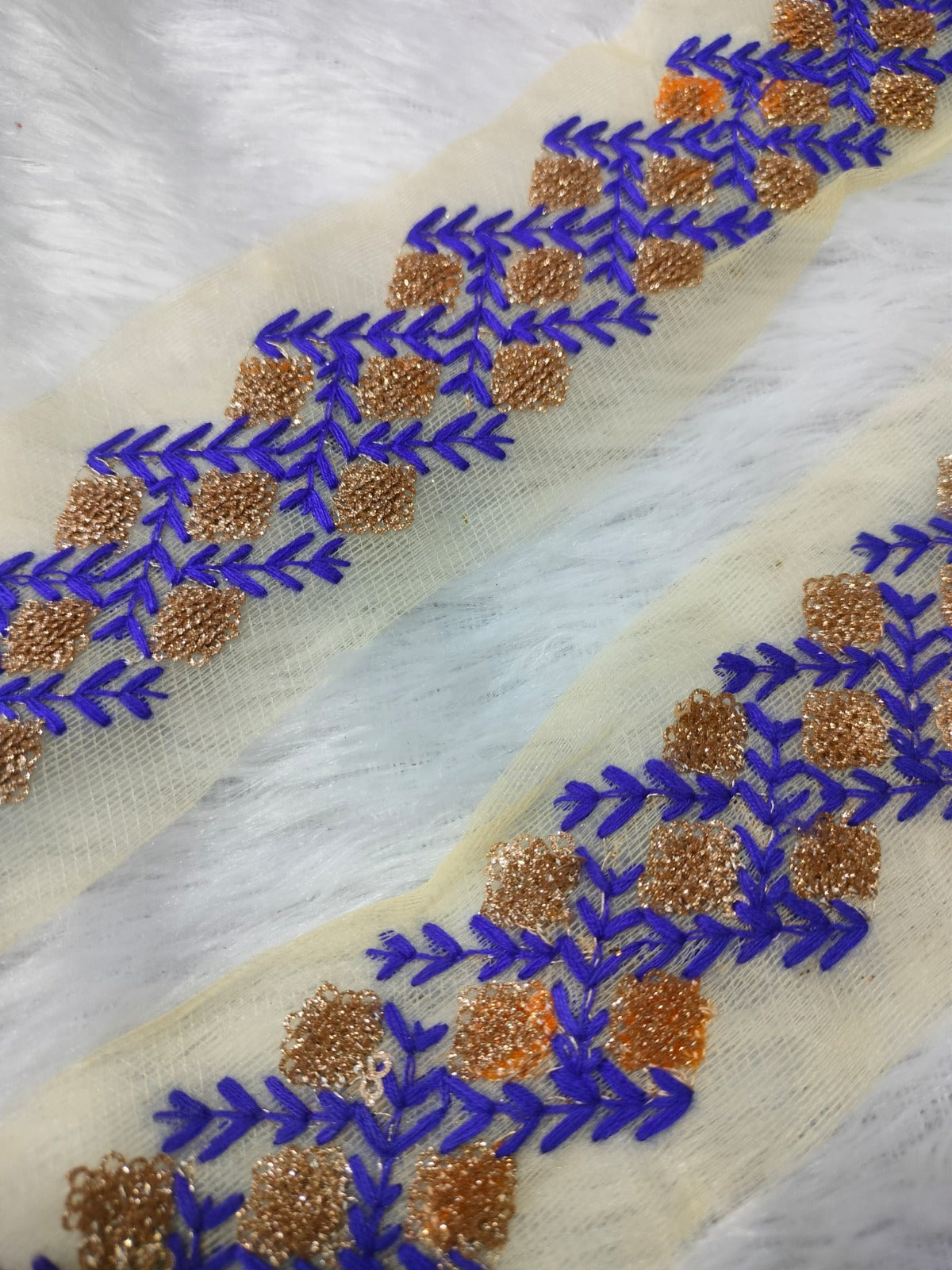 Blue & Golden Zari and Thread Work Embroidered Border