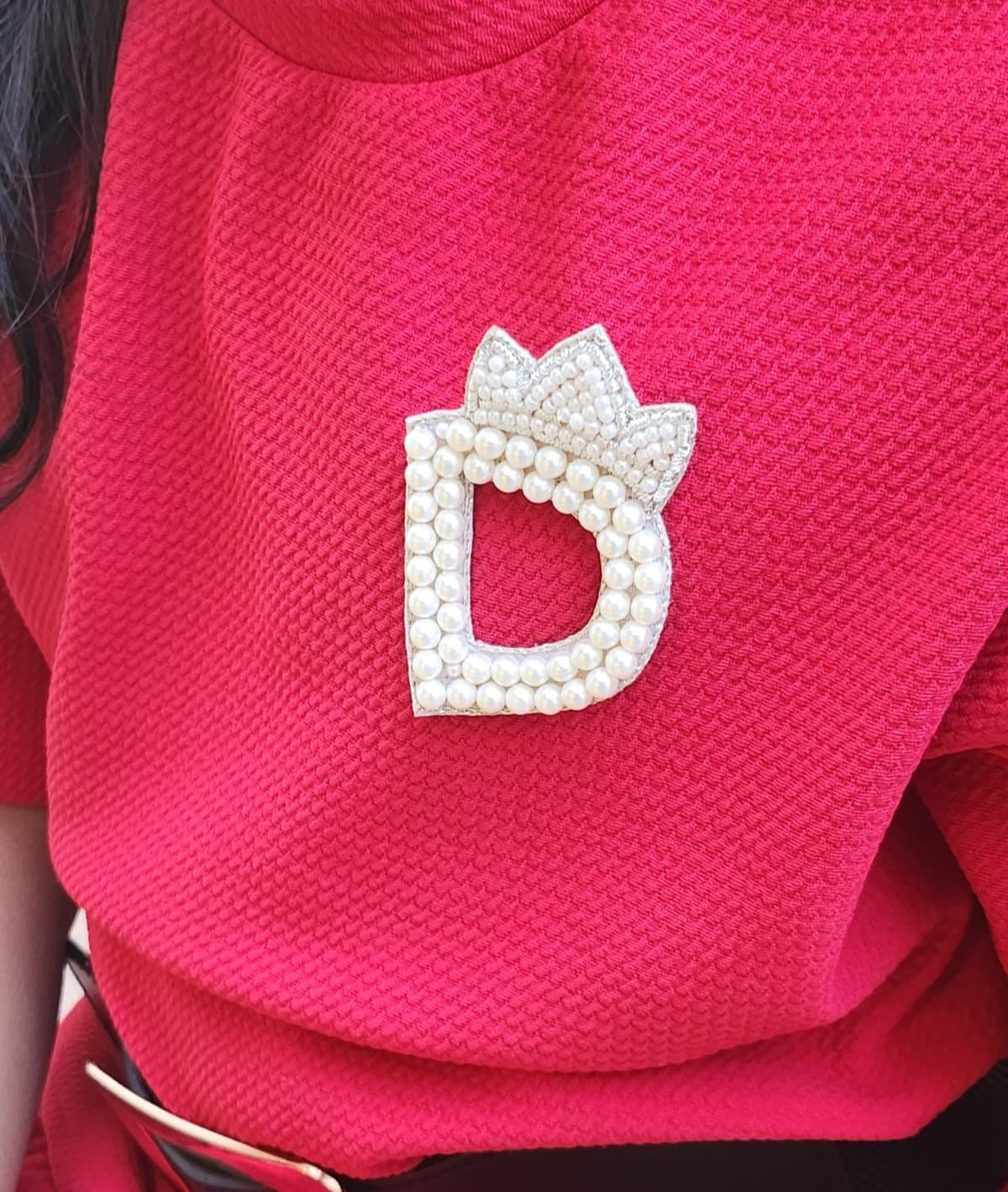 White Embellished D Pearl Patch