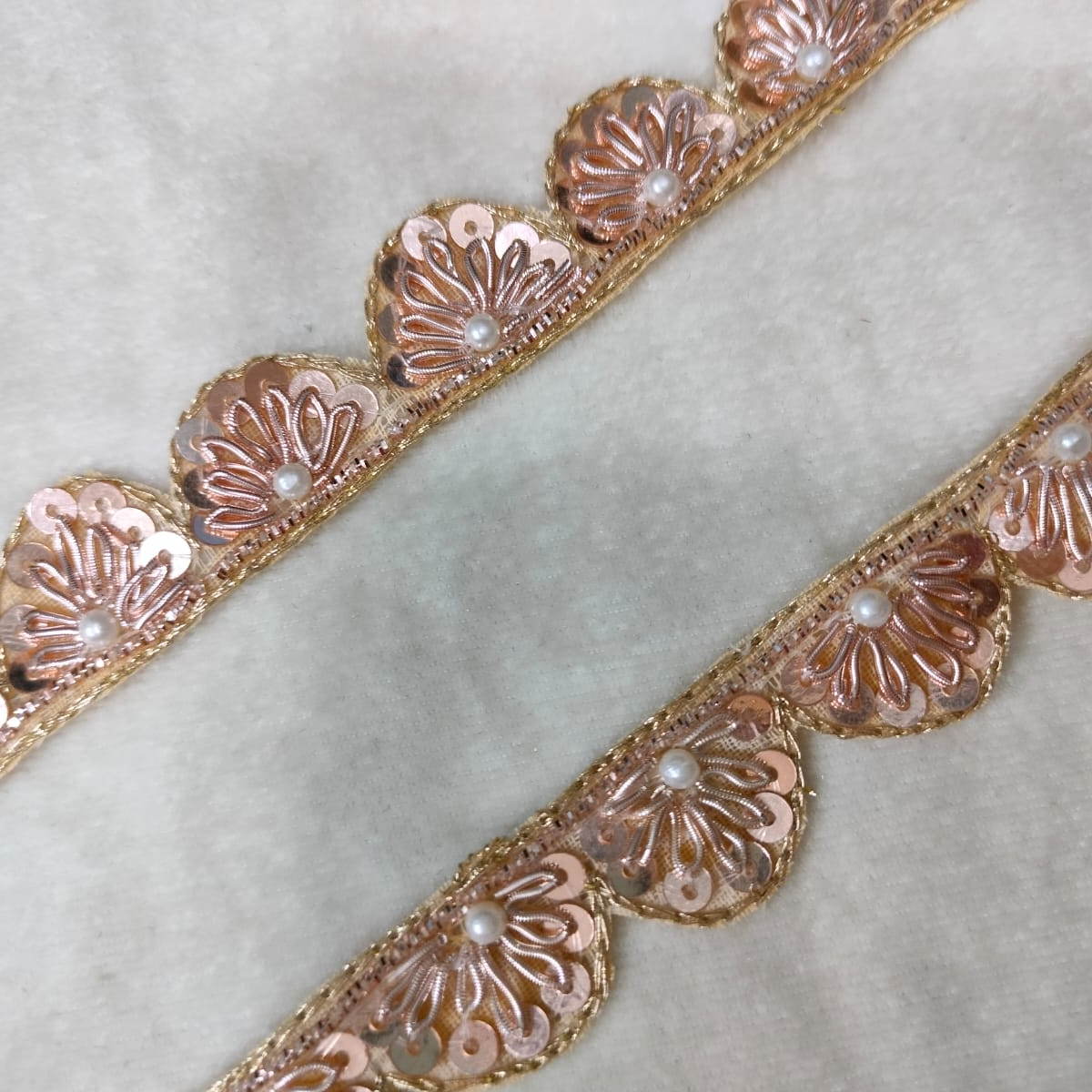 Peach Pearl Embellished Handwork Trim (Wholesale)