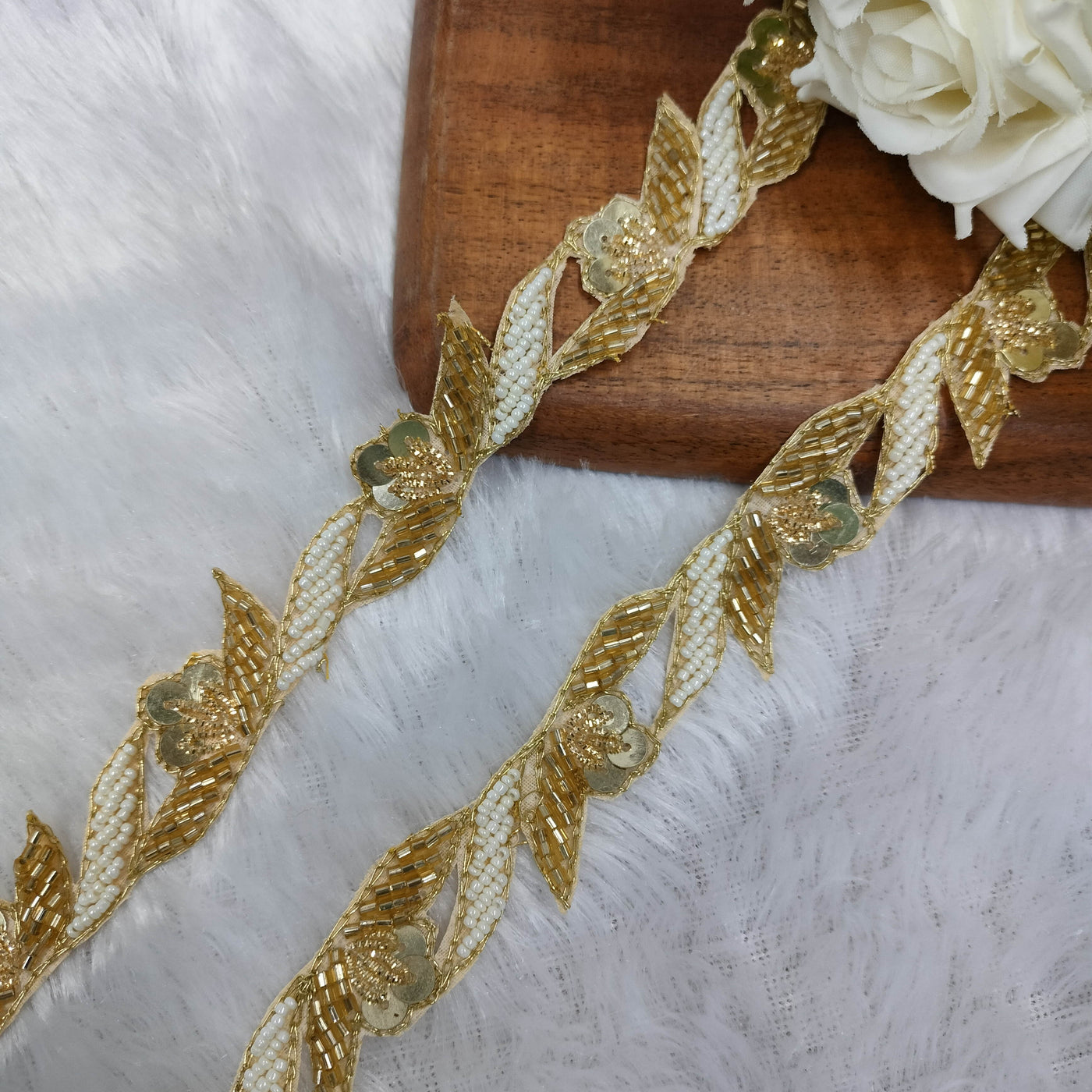 Off White & Golden Handwork Zardozi Trim