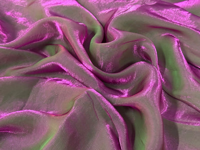Pink & Green Dual Tone Plain Soft Fendi Silk Fabric