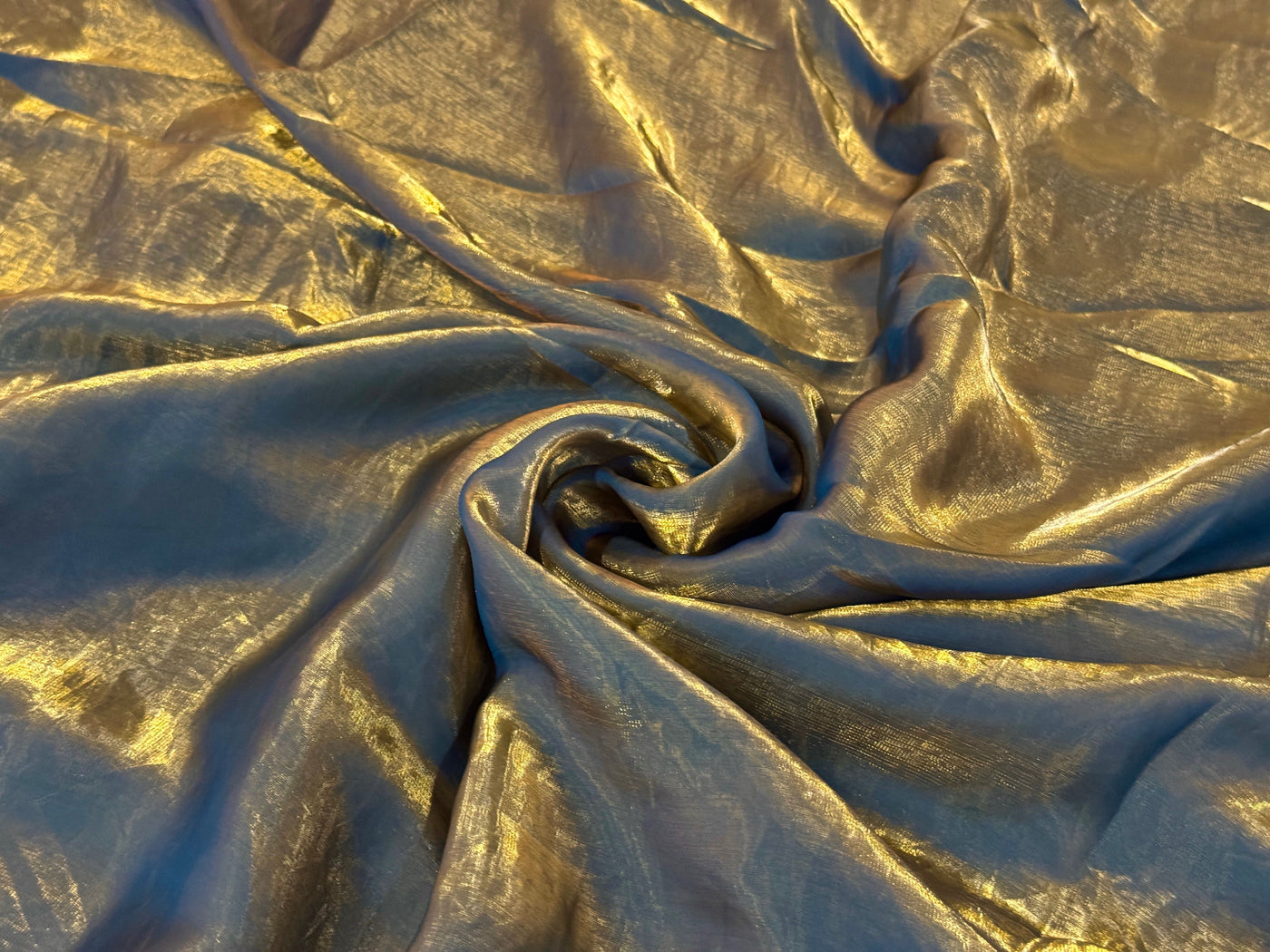 Bluish & Gold Dual Tone Plain Soft Fendi Silk Fabric