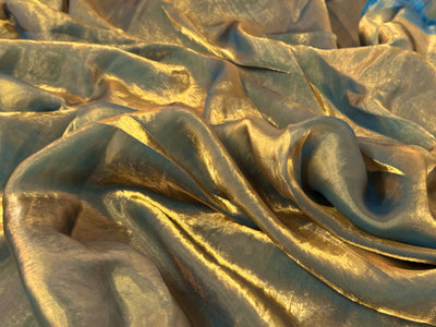 Bluish & Gold Dual Tone Plain Soft Fendi Silk Fabric