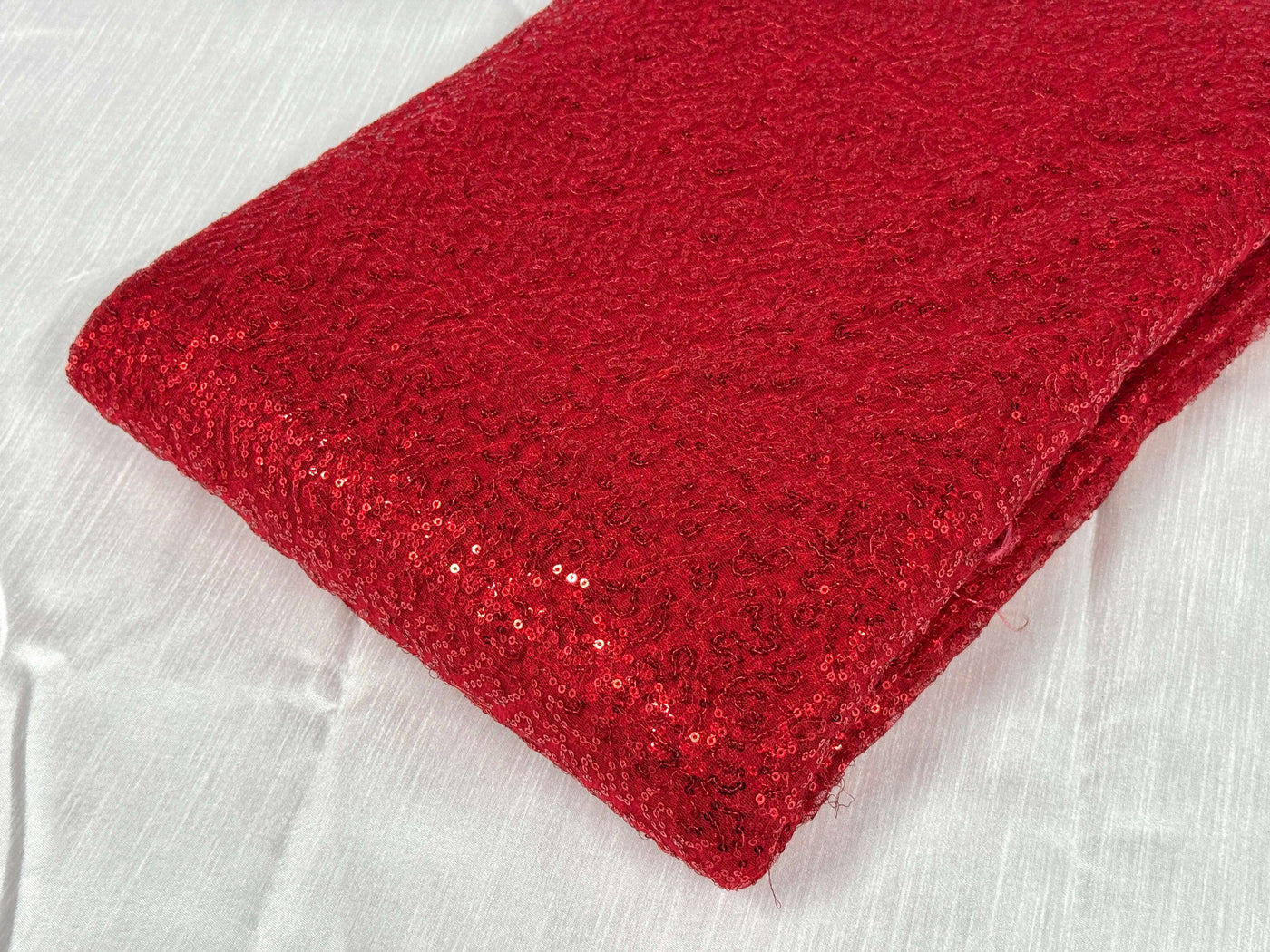 Red Sequins Embroidered Net Fabric