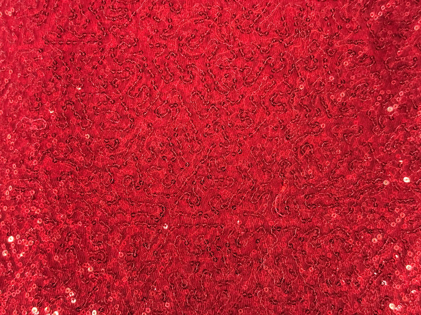 Red Sequins Embroidered Net Fabric