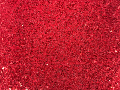 Red Sequins Embroidered Net Fabric