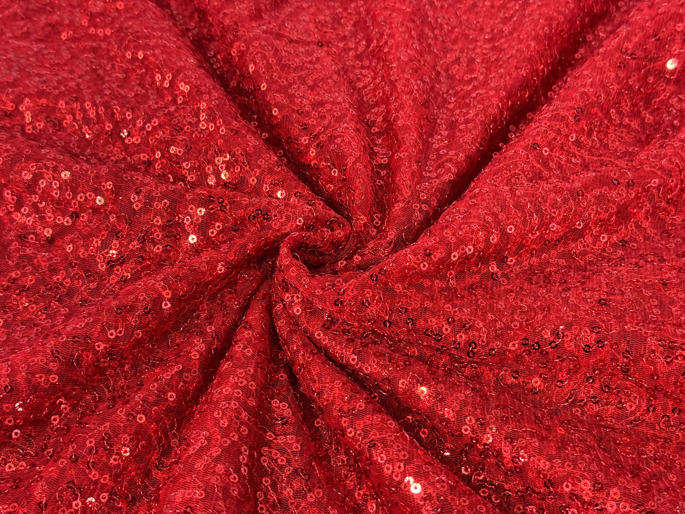 Red Sequins Embroidered Net Fabric