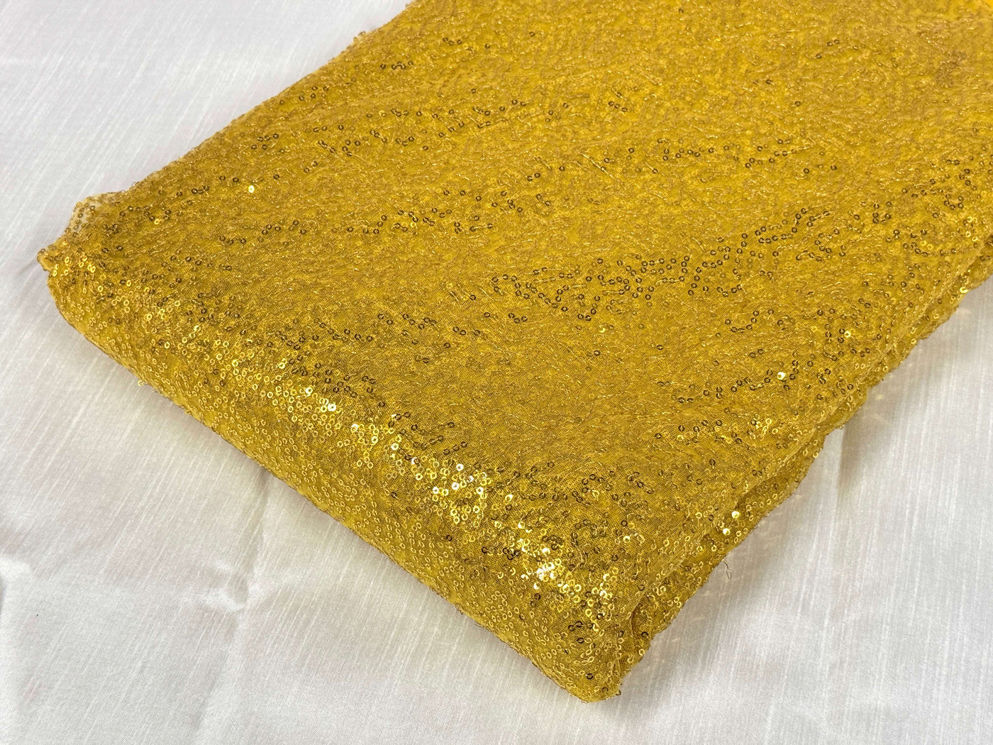Yellow Sequins Embroidered Net Fabric