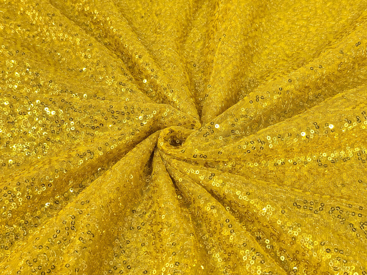 Yellow Sequins Embroidered Net Fabric