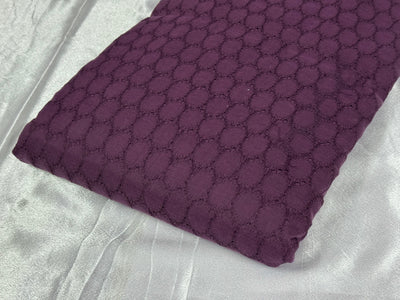 Wine Embroidered Hakoba Cotton Fabric