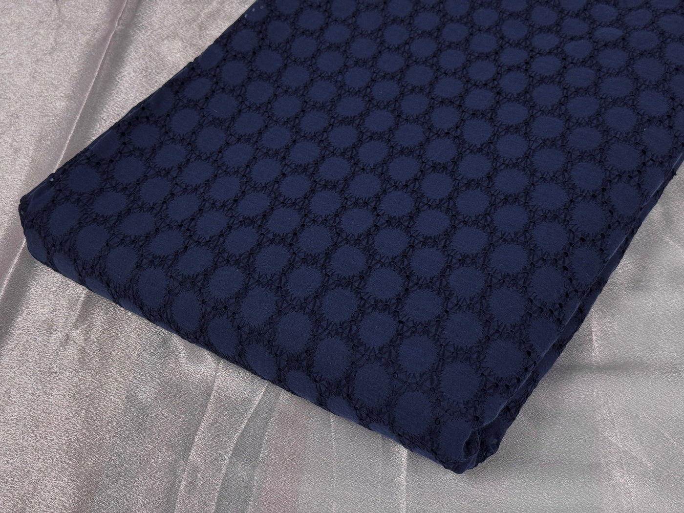 Navy Blue Embroidered Hakoba Cotton Fabric