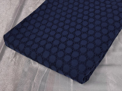 Navy Blue Embroidered Hakoba Cotton Fabric