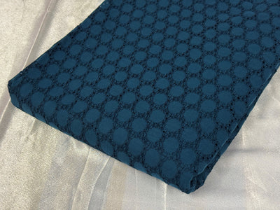 Peacock Blue Embroidered Hakoba Cotton Fabric