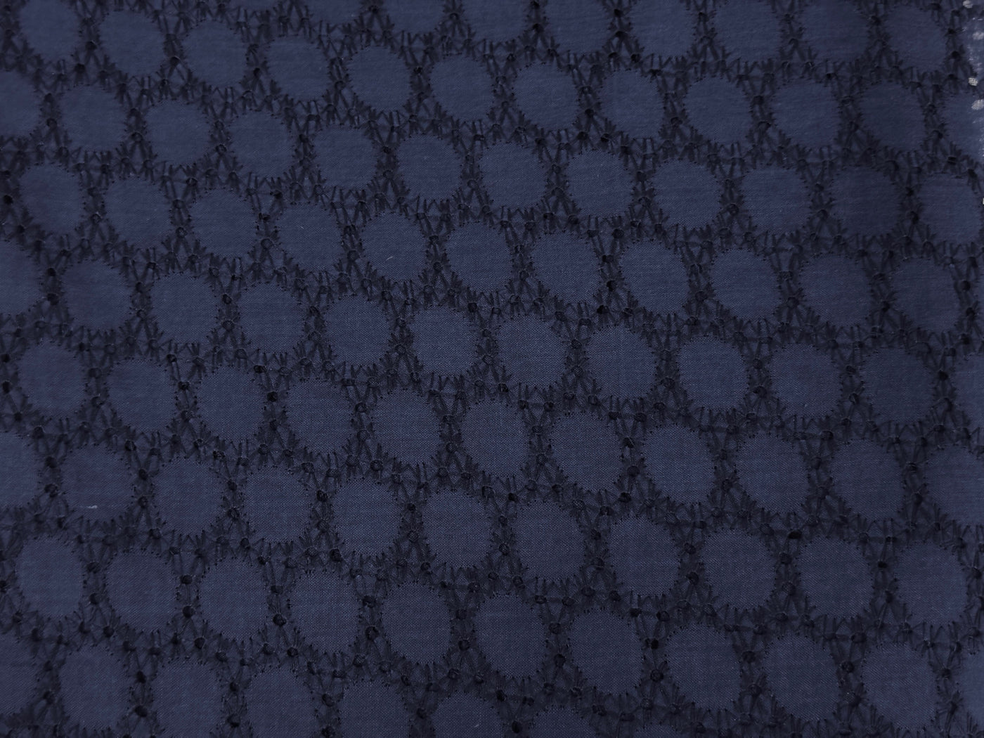 Navy Blue Embroidered Hakoba Cotton Fabric