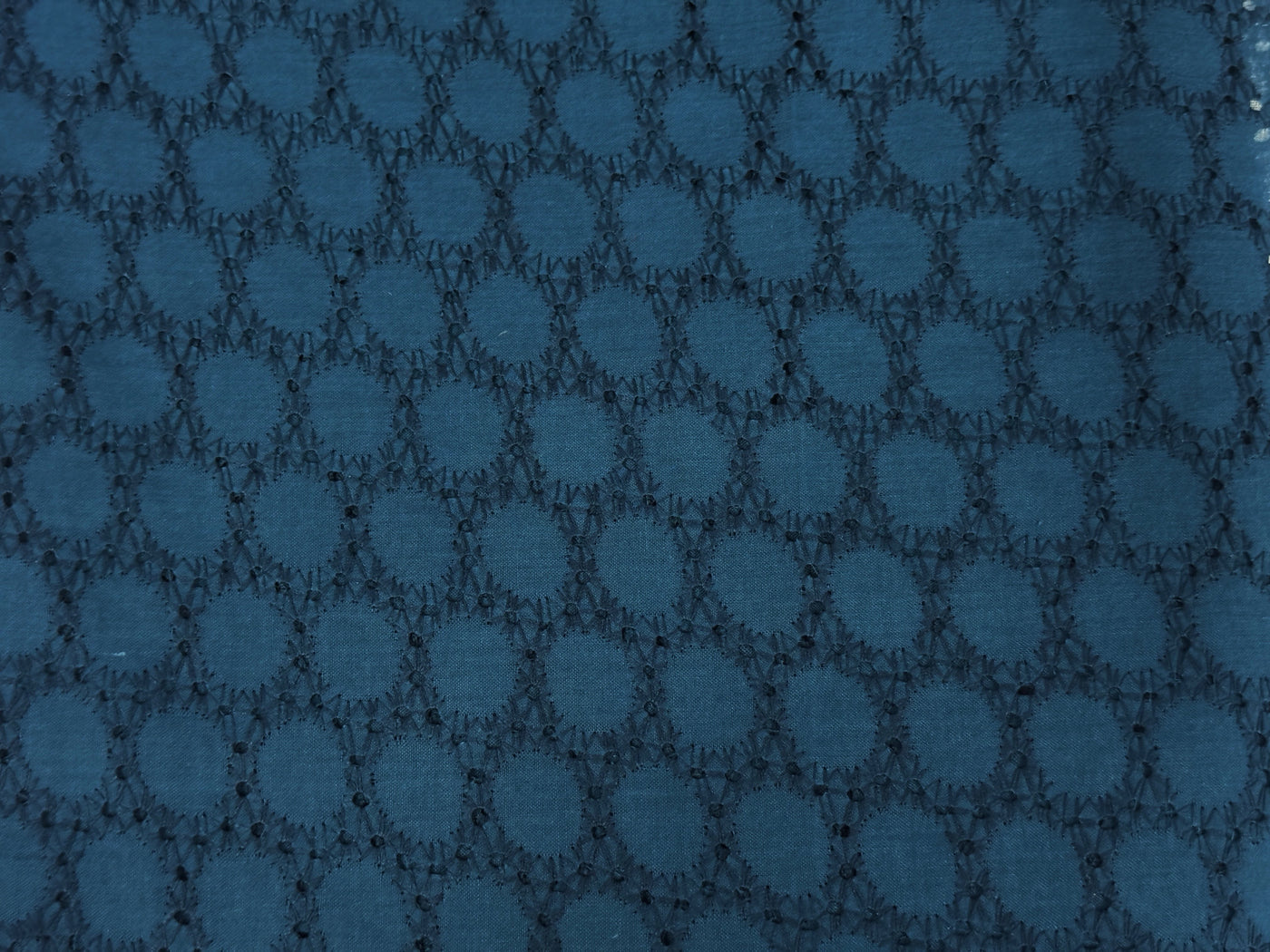 Peacock Blue Embroidered Hakoba Cotton Fabric
