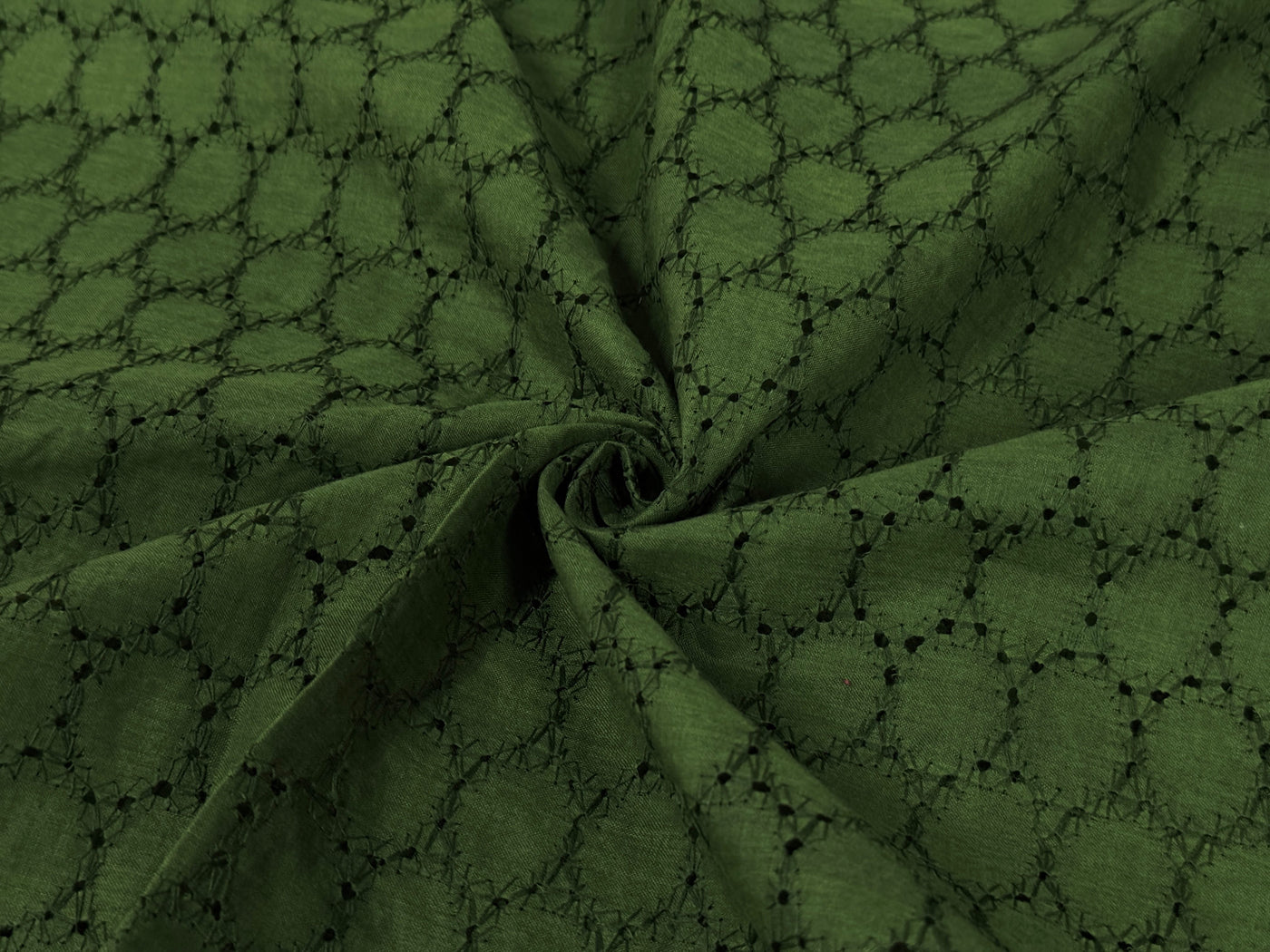 Mehndi Green Embroidered Hakoba Cotton Fabric