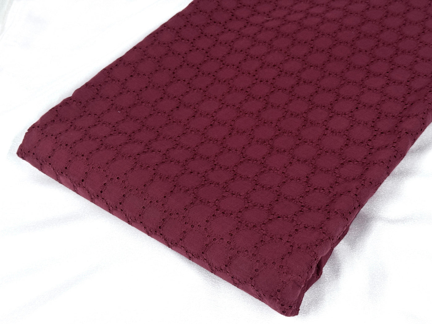 Maroon Embroidered Hakoba Cotton Fabric