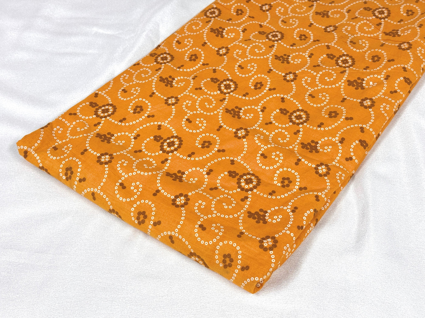 Orange Yellow Bandhani Printed Cotton Fabric