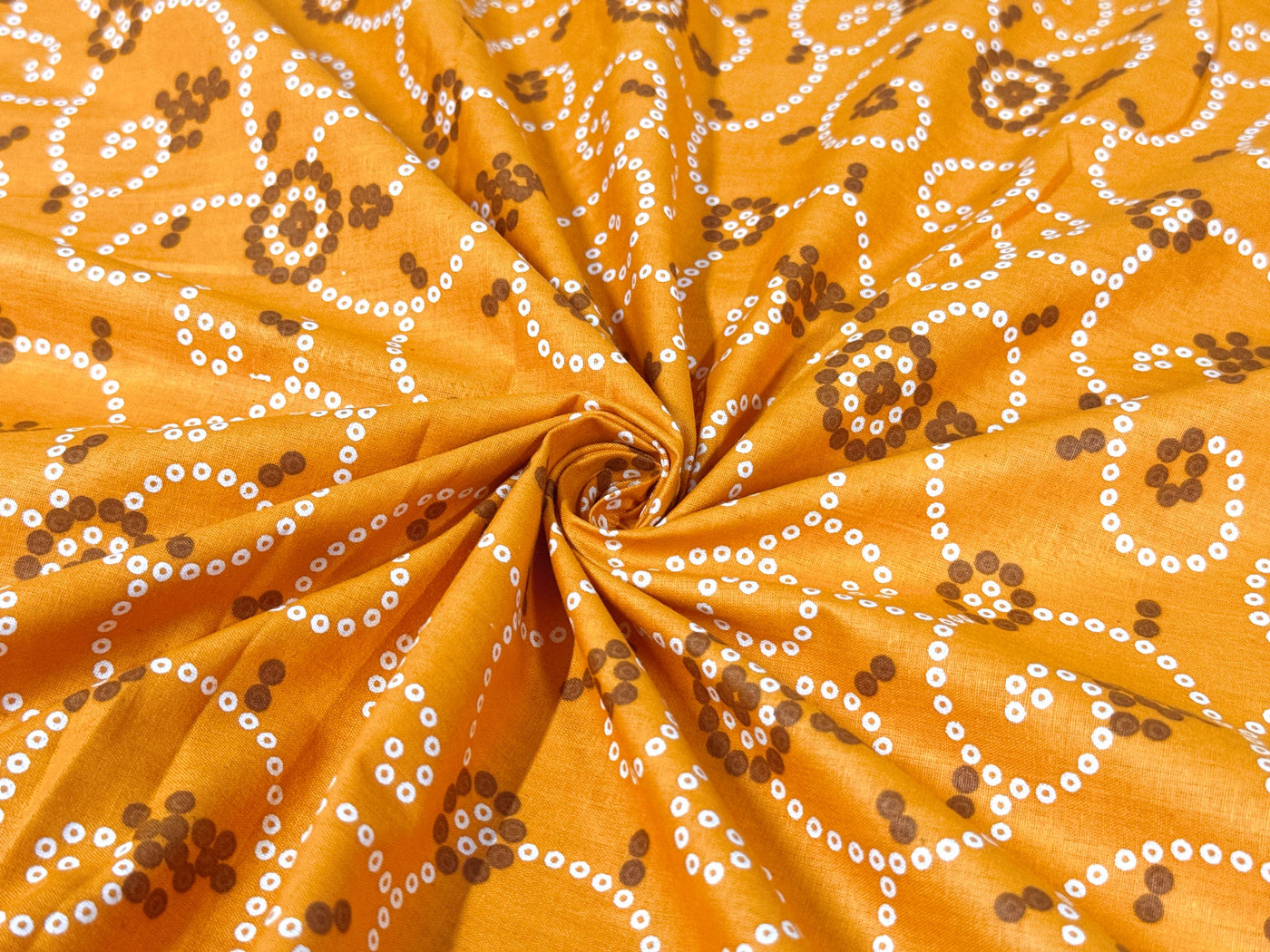 Orange Yellow Bandhani Printed Cotton Fabric