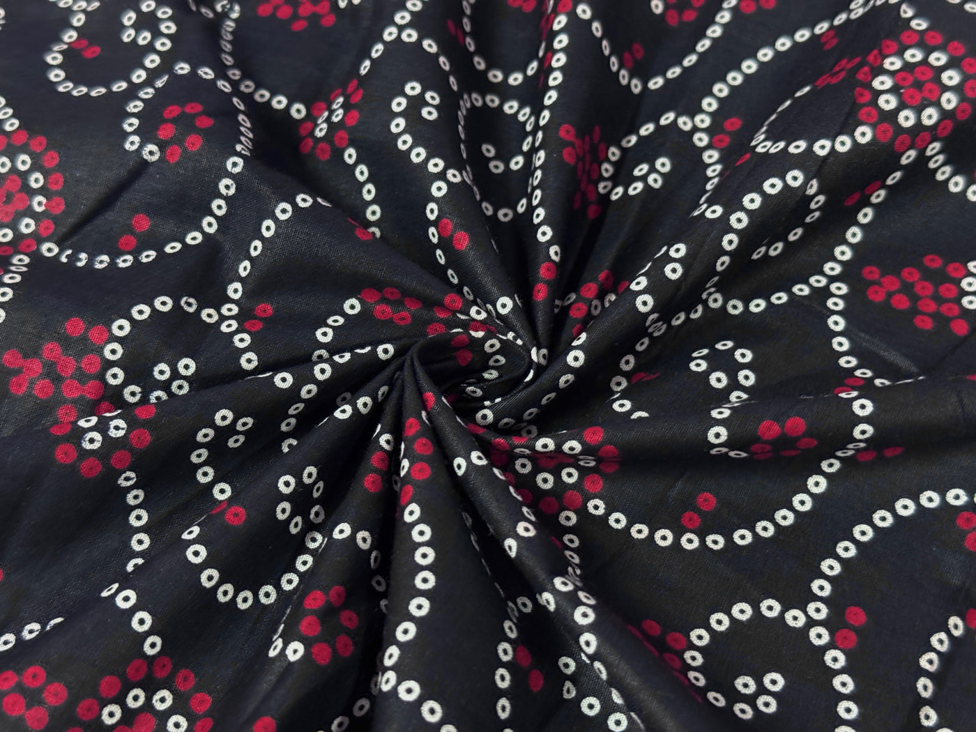 Black Bandhani Printed Cotton Fabric