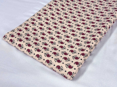 Red Floral Printed Light Peach Cotton Fabric