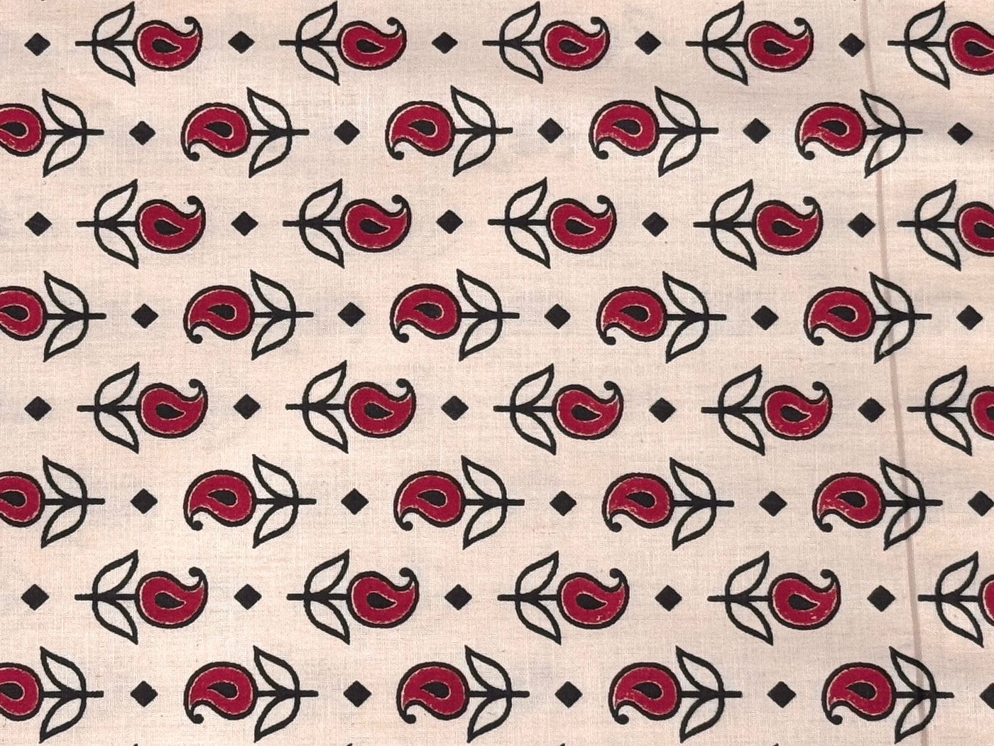 Red Floral Printed Light Peach Cotton Fabric