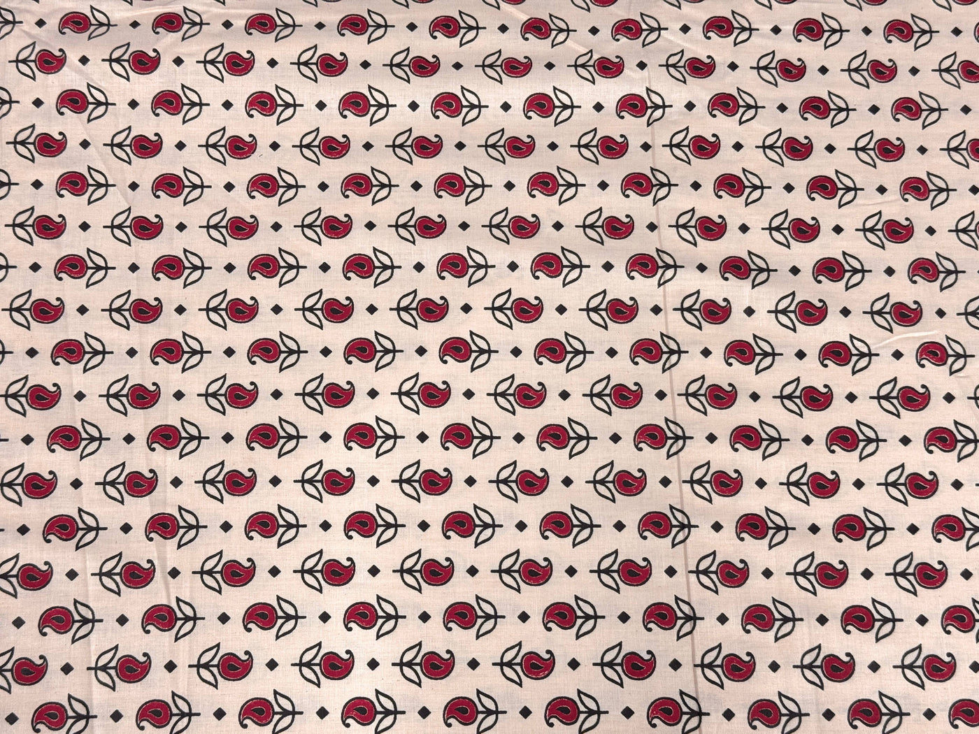 Red Floral Printed Light Peach Cotton Fabric