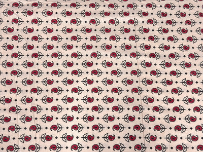 Red Floral Printed Light Peach Cotton Fabric