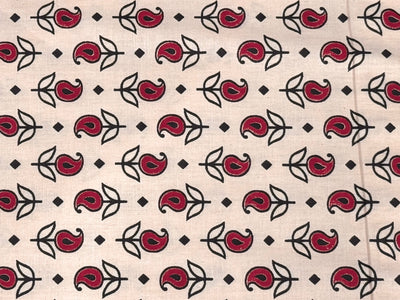 Red Floral Printed Light Peach Cotton Fabric