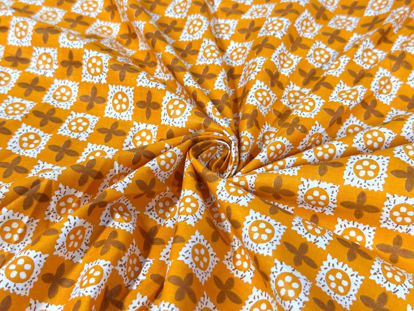 Orange Yellow Traditional Printed Cotton Fabric