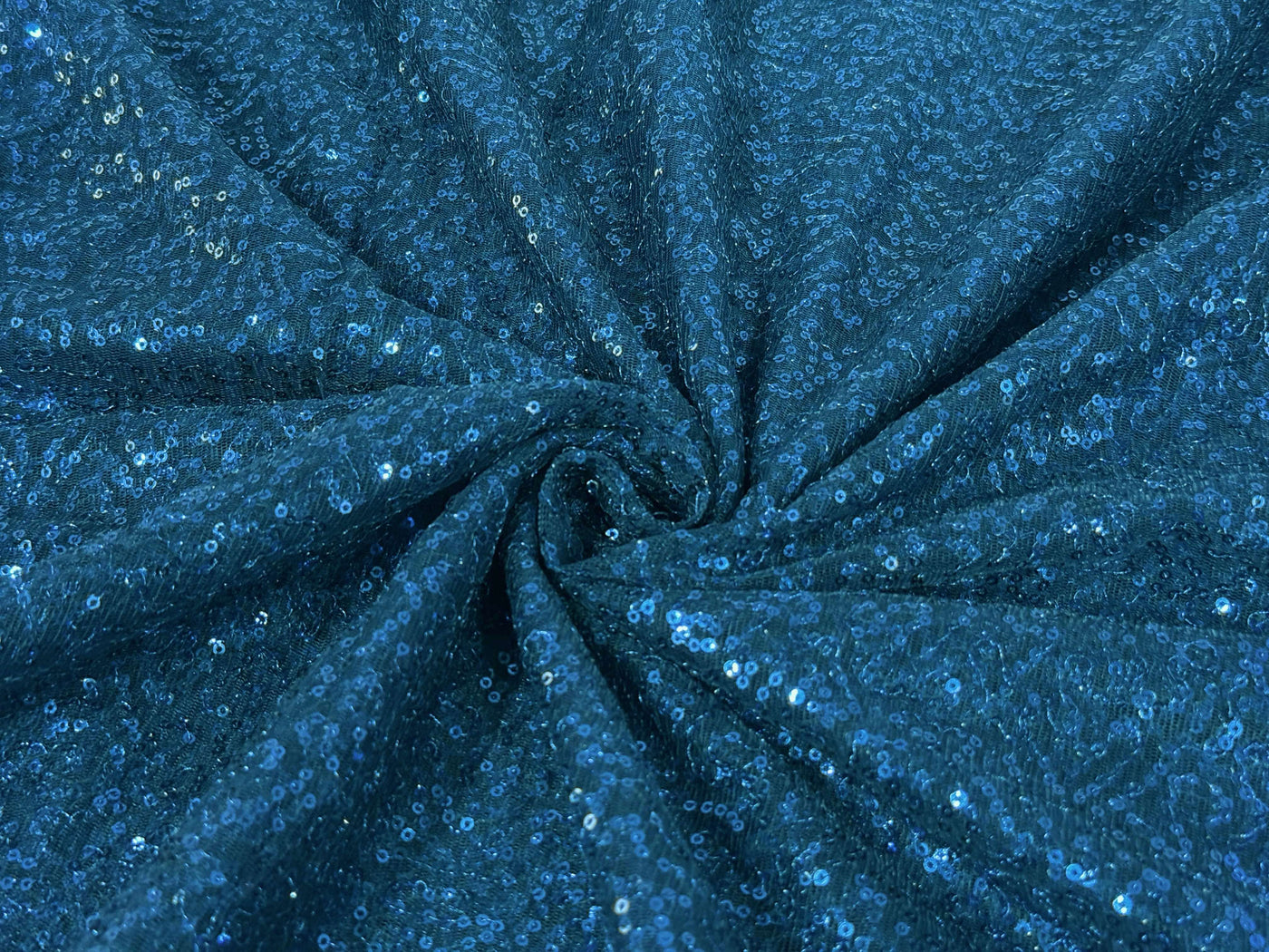 Peacock Blue Sequins Embroidered Net Fabric