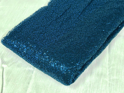 Peacock Blue Sequins Embroidered Net Fabric