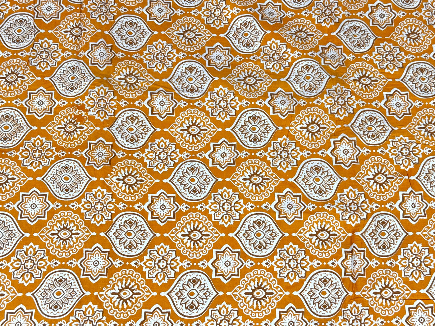 Orange Yellow Ajrakh Printed Cotton Fabric