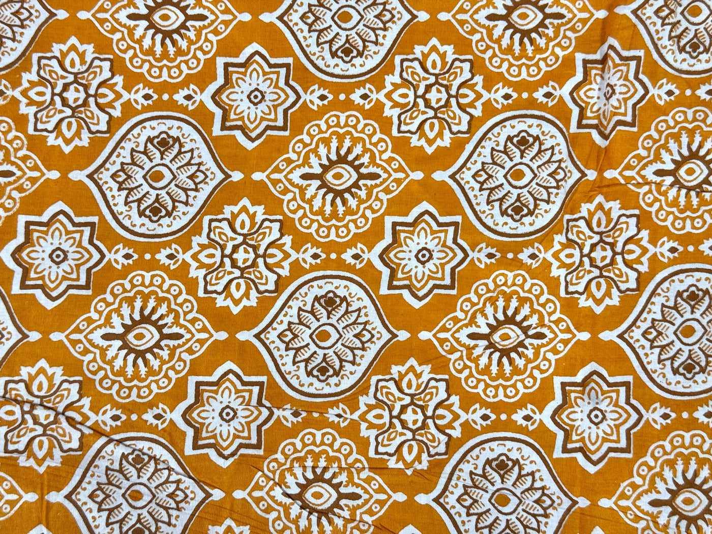 Orange Yellow Ajrakh Printed Cotton Fabric