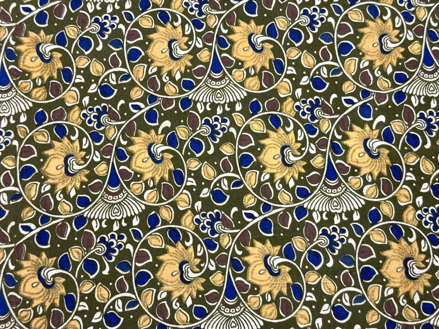 Multicolor Floral Printed Mehndi Cotton Fabric