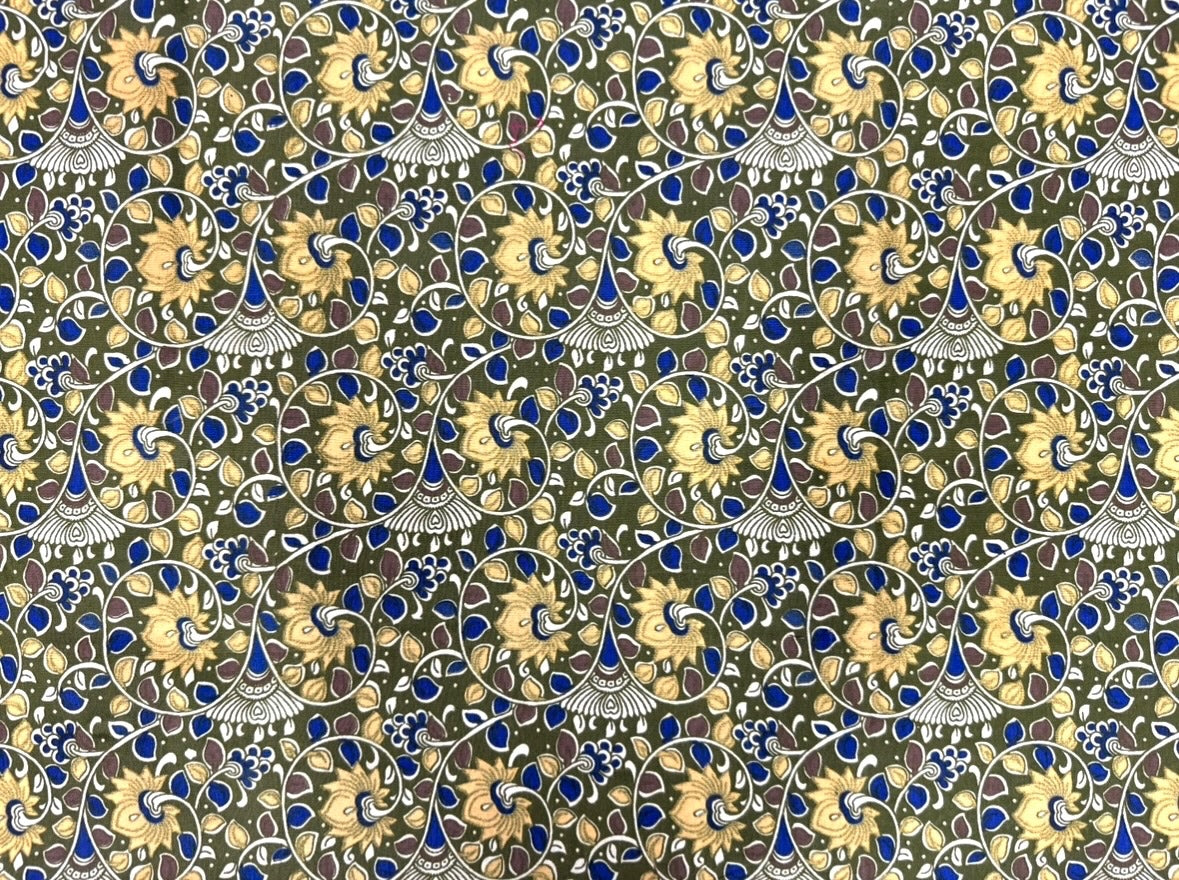 Multicolor Floral Printed Mehndi Cotton Fabric